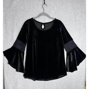 Women's Black Velvet Whimsigoth Bell Sleeve Romance Goth Vamp Med Top